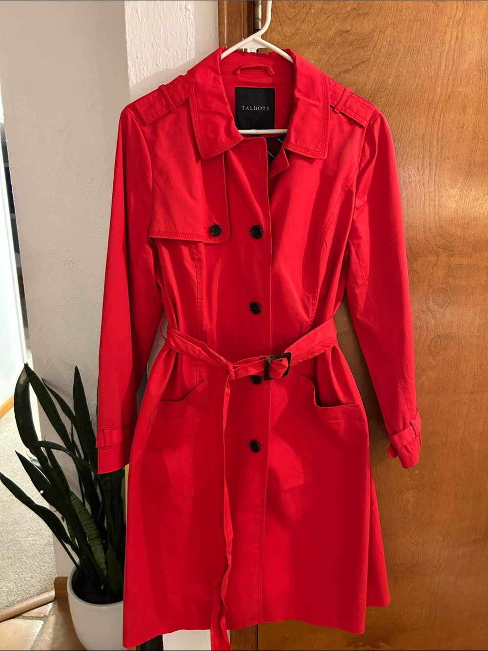 Talbots Belted Red Trench Coat, Medium